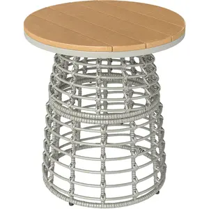Outsunny Table basse de jardin table d'appoint extérieur ronde en résine aspect rotin acier et plateau composite Ø45 x 50 cm gris pas cher