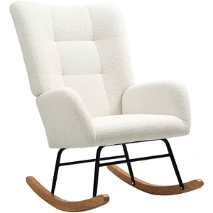 HOMCOM Fauteuil à bascule en tissu effet laine bouclée avec pieds en b... pas cher