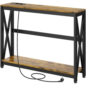 HOMCOM Console meuble étroite à 2 niveaux style industriel avec prises... pas cher