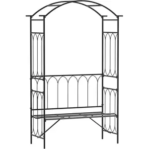 OUTSUNNY Arche à rosiers banc 2 personnes style romantique dim. 115 x 50 x 203 cm métal époxy noirVendu paramazon