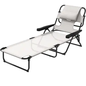 Outsunny Chaise longue de jardin pliante dossier réglable sur 4 niveau... pas cher