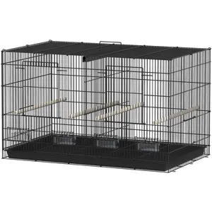 PawHut Cage à oiseaux volière intérieur acier avec séparateur 4 percho... pas cher