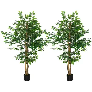 HOMCOM Lot de 2 plantes artificielles ficus hauteur 1,50 m tronc branc... pas cher