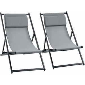 Outsunny Lot de 2 bain de soleil, chaise longue pliante avec appuie-tê... pas cher