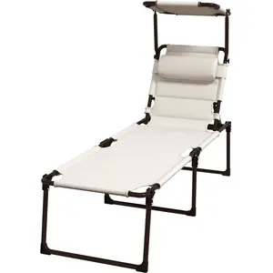 Outsunny Bain de soleil chaise longue pliante avec pare-soleil, appuie... pas cher