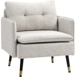 HOMCOM Fauteuil scandinave dossier capitonné avec passepoil en tissu 7... pas cher