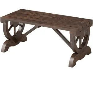 Outsunny Banc de jardin en bois avec assise à lattes, roue décorative,... pas cher