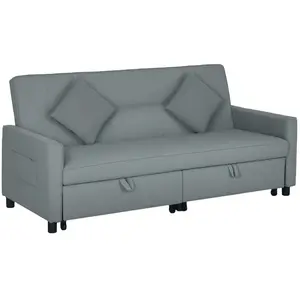 HOMCOM Canapé convertible 3 places style Chesterfield effet capitonné inclinable - 2 coussins, pochettes rangement - velours gris