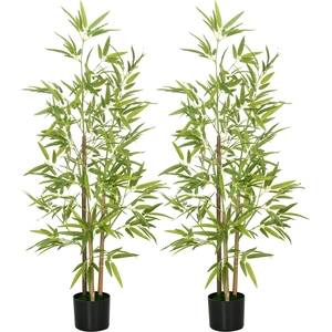 Comparateur de prix : HOMCOM Lot de 2 bambous artificiels 1,20H m 498 feuilles réalistes par pied vrais troncs