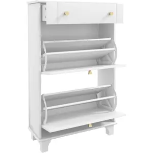 HOMCOM Meuble chaussure entrée étroit avec tiroirs à portes abattants et étagère réglable, 60 x 23,5 x 98,5 cm, blanc pas cher