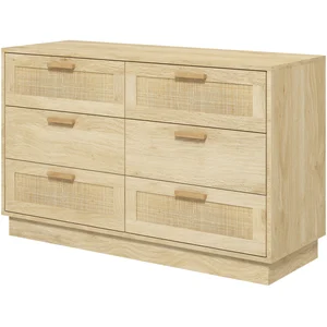 HOMCOM Commode design bohème en rotin avec 6 tiroirs, meuble de rangem... pas cher