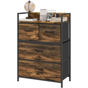 HOMCOM Meuble de rangement style industriel commode 4 tiroirs en tissu...