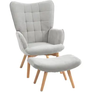 HOMCOM Fauteuil avec repose pied, dossier haut, pieds en bois et tissu... pas cher