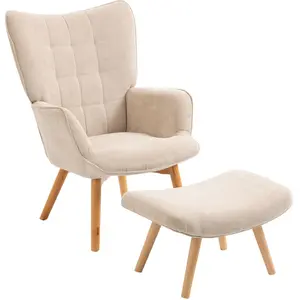 HOMCOM Fauteuil avec repose pied, dossier haut, pieds en bois et tissu... pas cher