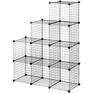 HOMCOM Étagère cube modulable DIY avec 9 compartiments en treillis mét... pas cher