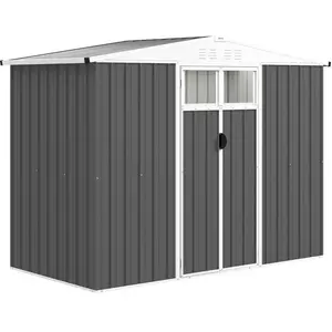 Non communiqué Abri de jardin surface 2,7 m² - 2 portes verrrouillables avec fenêtres - évents aération - tôle d'acier gris blanc pas cher