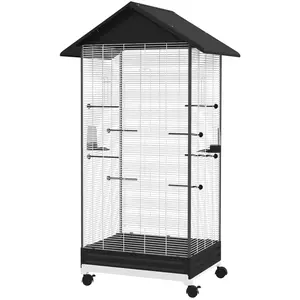 PawHut Cage oiseau sur pied volière oiseaux intérieure sur roulettes 2... pas cher