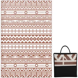 Outsunny Tapis d'extérieur réversible motif graphique dim. 1,8 x 2,7 m sac transport inclus terracotta beige