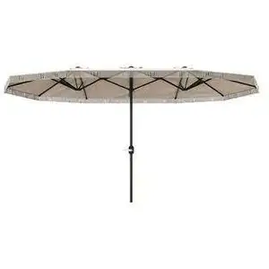OUTSUNNY Parasol style bohème à franges xxl dim. 4,5 x 2,65 x 2,6 m ouverture fermeture manivelle métal tissu beige clair