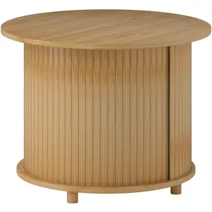 HOMCOM Table basse ronde table de salon en bambou avec rangement caché et porte coulissante, dim. Ø 60 x 45H cm, bois naturel pas cher