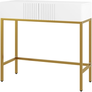 HOMCOM Table console console meuble avec 2 tiroirs base en acier avec ... pas cher