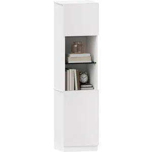 Comparateur de prix : HOMCOM Bibliothèque colonne 2 portes 2 niches étagère verre trempé effet bois blanc