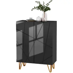 HOMCOM Meuble à chaussures meuble de rangement à chaussures 2 portes étagères réglables 72 x 31,5 x 95 cm noir laqué pas cher