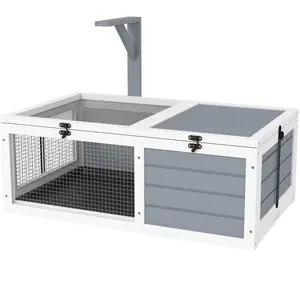 PawHut Maison enclos cage pour petit animal tortue avec 2 espaces support de lampe 81 x 48 x 31,5 cm gris pas cher
