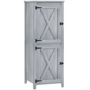 Comparateur de prix : OUTSUNNY Armoire de jardin en bois gris - 2 portes verrouillables, 2 étagères amovibles - dim. 60 x 60 x 160 cm