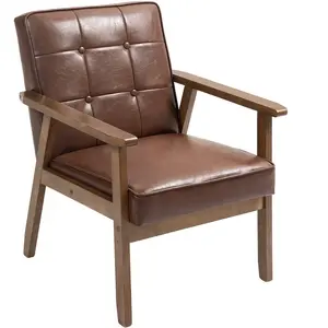 HOMCOM Fauteuil de salon, fauteuil de chambre en cuir synthétique, dos... pas cher