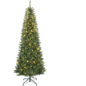 HOMCOM Sapin de Noël artificiel 210 cm, arbre de Noël fin avec 350 lum... pas cher