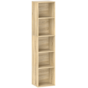 Comparateur de prix : HOMCOM Etagère cube colonne - bibliothèque - rangement 5 compartiments - dim. 30 x 24 x 133 cm - effet bois naturel