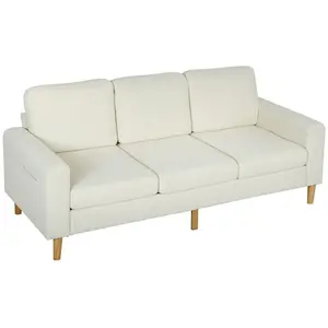 Homcom Canapé 3 Places Coussins À Ressorts Tissu Velours Côtelé Beige pas cher