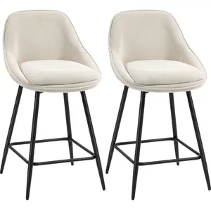 HOMCOM Lot de 2 tabourets de bar en tissu velours côtelé, chaises de b... pas cher