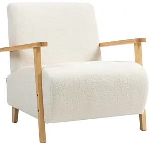 HOMCOM Fauteuil salon, tissu effet laine bouclée, structure en bois ma... pas cher
