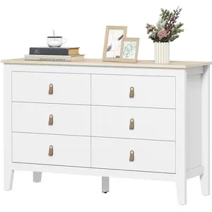 HOMCOM Commode 6 tiroirs meuble de rangement style contemporain avec p... pas cher