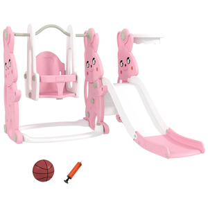 Comparateur de prix : AIYAPLAY Toboggan balançoire panier basket enfant 3 en 1 design lapin ...