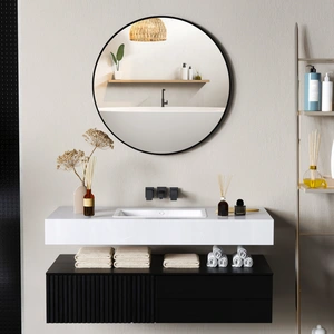 HOMCOM Miroir mural rond dia. 70 cm cadre métal noir
