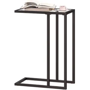 HOMCOM Table d'appoint en forme de C avec plateau en verre trempé, cad... pas cher