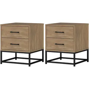 HOMCOM Lot de 2 tables de chevet table de nuit avec 2 tiroirs style in... pas cher