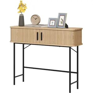 HOMCOM Console meuble, table console avec portes coulissantes à lattes... pas cher