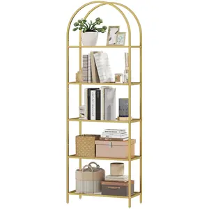 HOMCOM Bibliothèque étagère de rangement en verre à 5 niveaux arqué po... pas cher