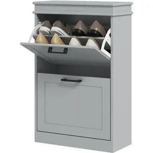 HOMCOM Meuble à chaussures, 2 portes abattants, étagères réglables, pour entrée, couloir, 54 x 24 x 82,5 cm, gris pas cher