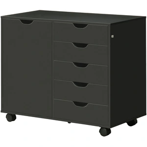 HOMCOM Caisson de bureau avec 5 tiroirs 1 porte étagère réglable, supp... pas cher