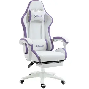 Vinsetto Chaise gaming fauteuil gaming ergonomique avec dossier inclinable à 135° et soutien lombaire, 65 x 65 x 121-129 cm blanc pas cher