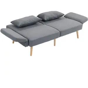 HOMCOM Canapé convertible 3 places design clic clac dossier inclinable et accoudoirs réglables tissu effet lin gris pas cher