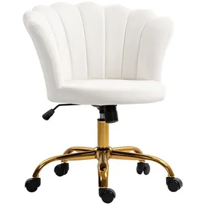 HOMCOM Chaise bureau velours design coquillage piètement acier doré blanc pas cher