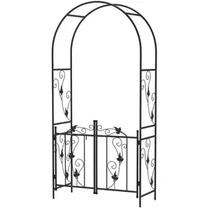 Comparateur de prix : Outsunny Arche de jardin avec portillon treillis style fer forgé feuilles vigne acier thermolaqué noir