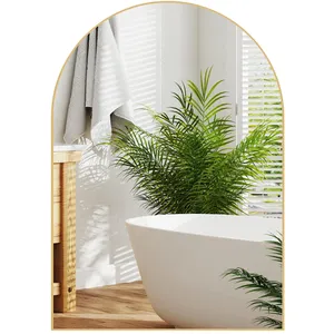 Comparateur de prix : HOMCOM Miroir mural arqué 50 x 70 cm haute définition cadre alliage aluminium doré