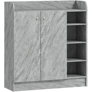 HOMCOM Meuble de rangement à chaussures pour entrée avec 4 compartiments ouverts et placard double porte - étagère réglable pas cher